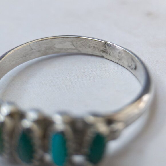 H. Lonjose Zuni Sterling Turquoise Row Ring — Size 7.5 - Picture 4 of 15